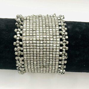 Vintage Silver-Tone Beaded Statement Bracelet | Adjustable | Collector Piece